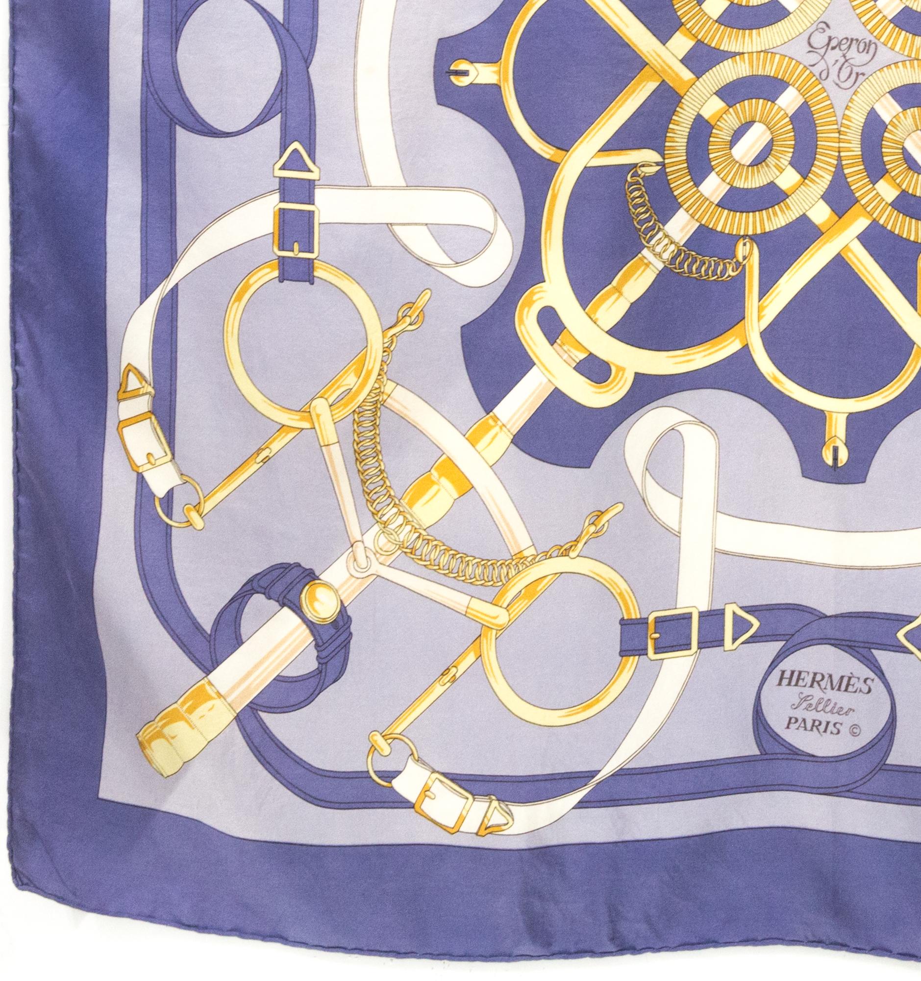 Hermes «Eperon d’Or» by Henri d Origny Silk Scarf In Good Condition For Sale In Paris, FR