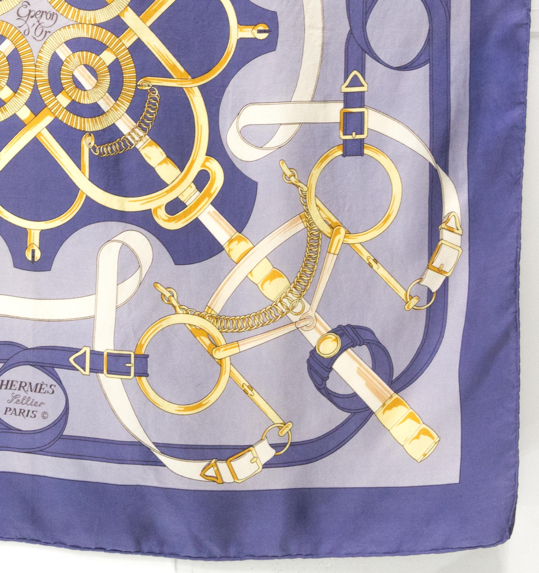 Hermes «Eperon d’Or» by Henri d Origny Silk Scarf For Sale 1