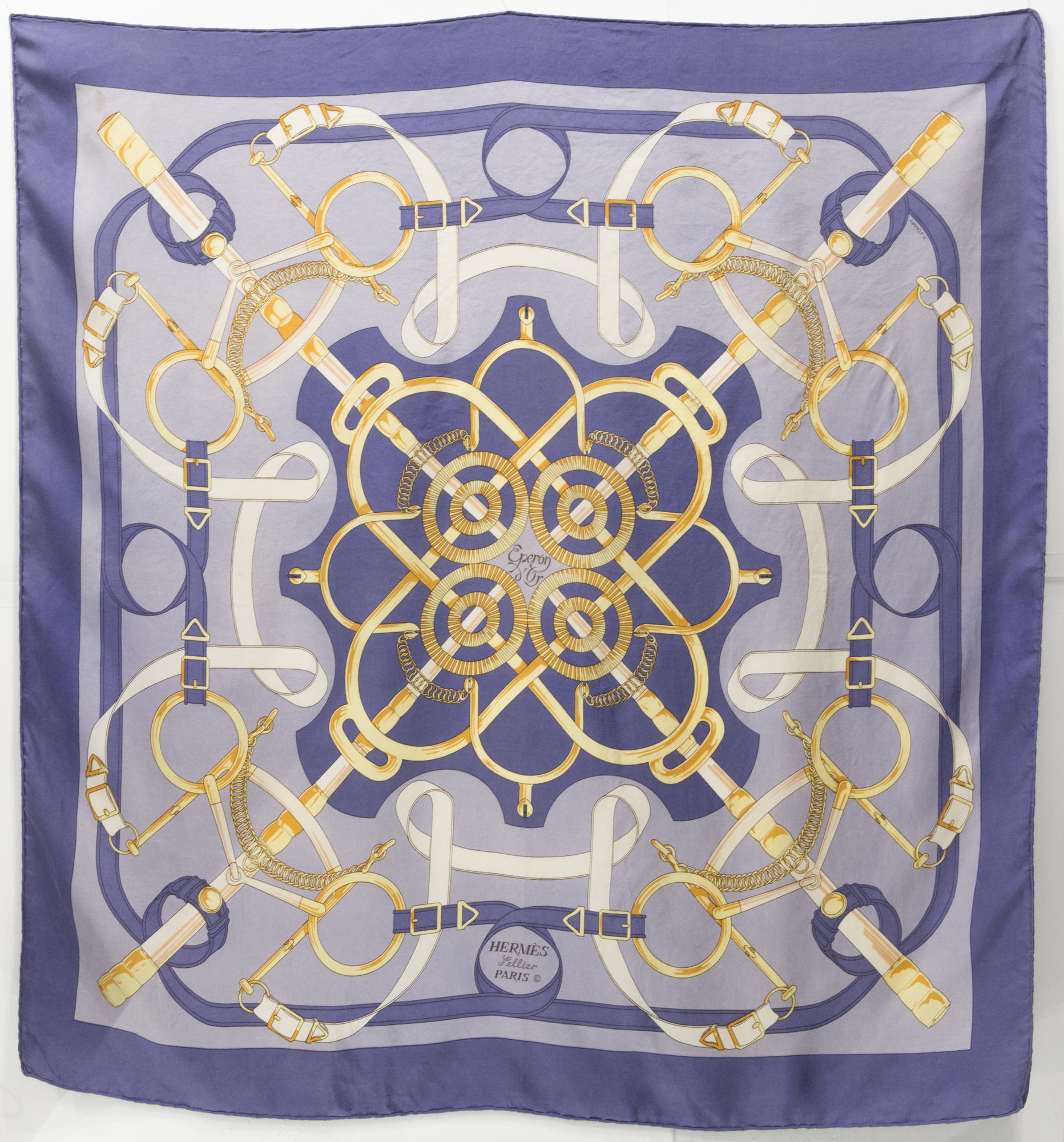 Hermes «Eperon d’Or» by Henri d Origny Silk Scarf For Sale 3