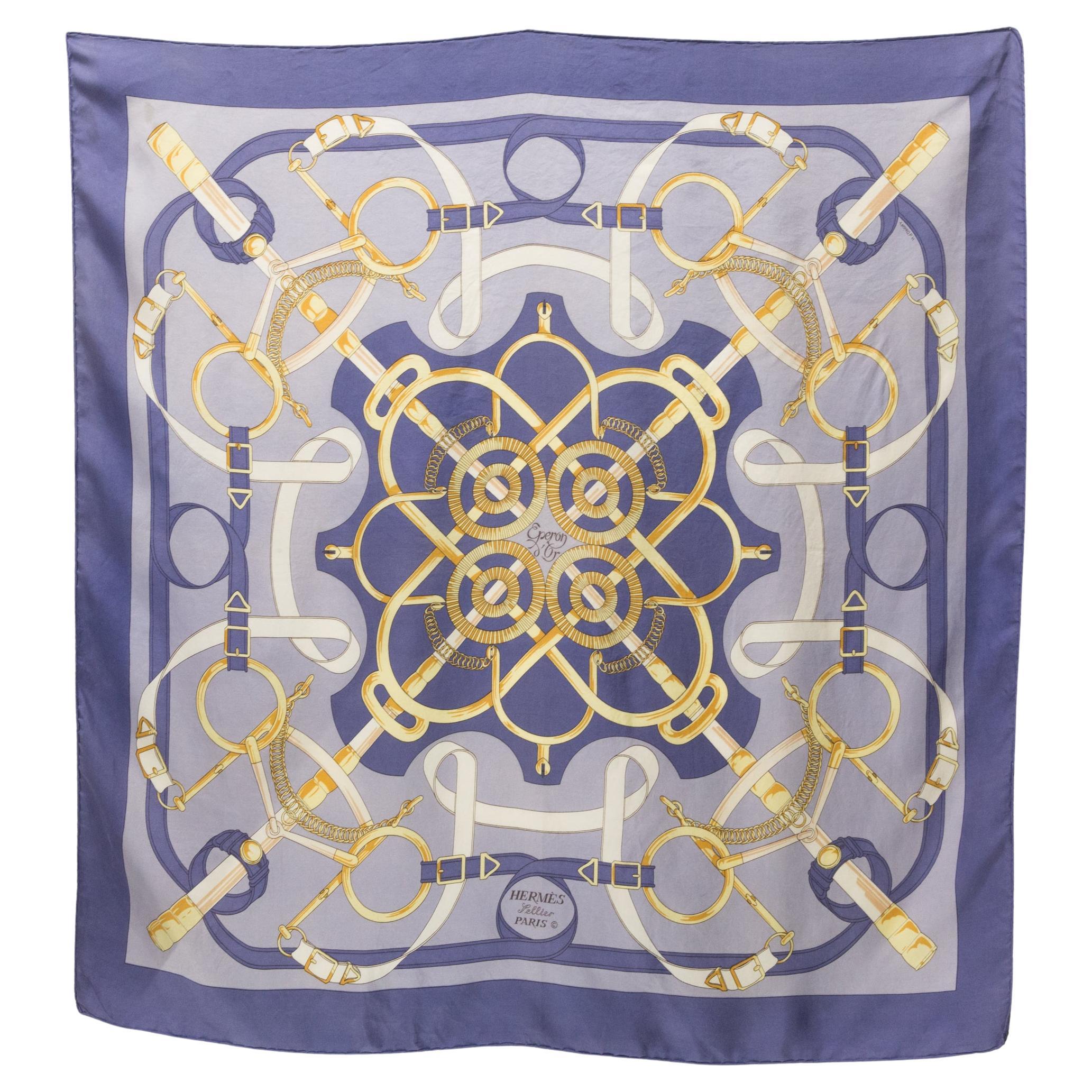 Hermes «Eperon d’Or» by Henri d Origny Silk Scarf For Sale