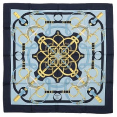 Sciarpa Hermès Eperon d'or con sperone d'oro Blu navy