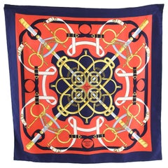 Hermes Eperon D’or Silk Twill 90cm Scarf Red and Navy
