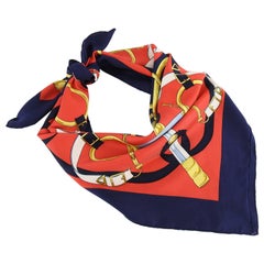 Hermes Eperon D’or Silk Twill 90cm Scarf Red and Navy