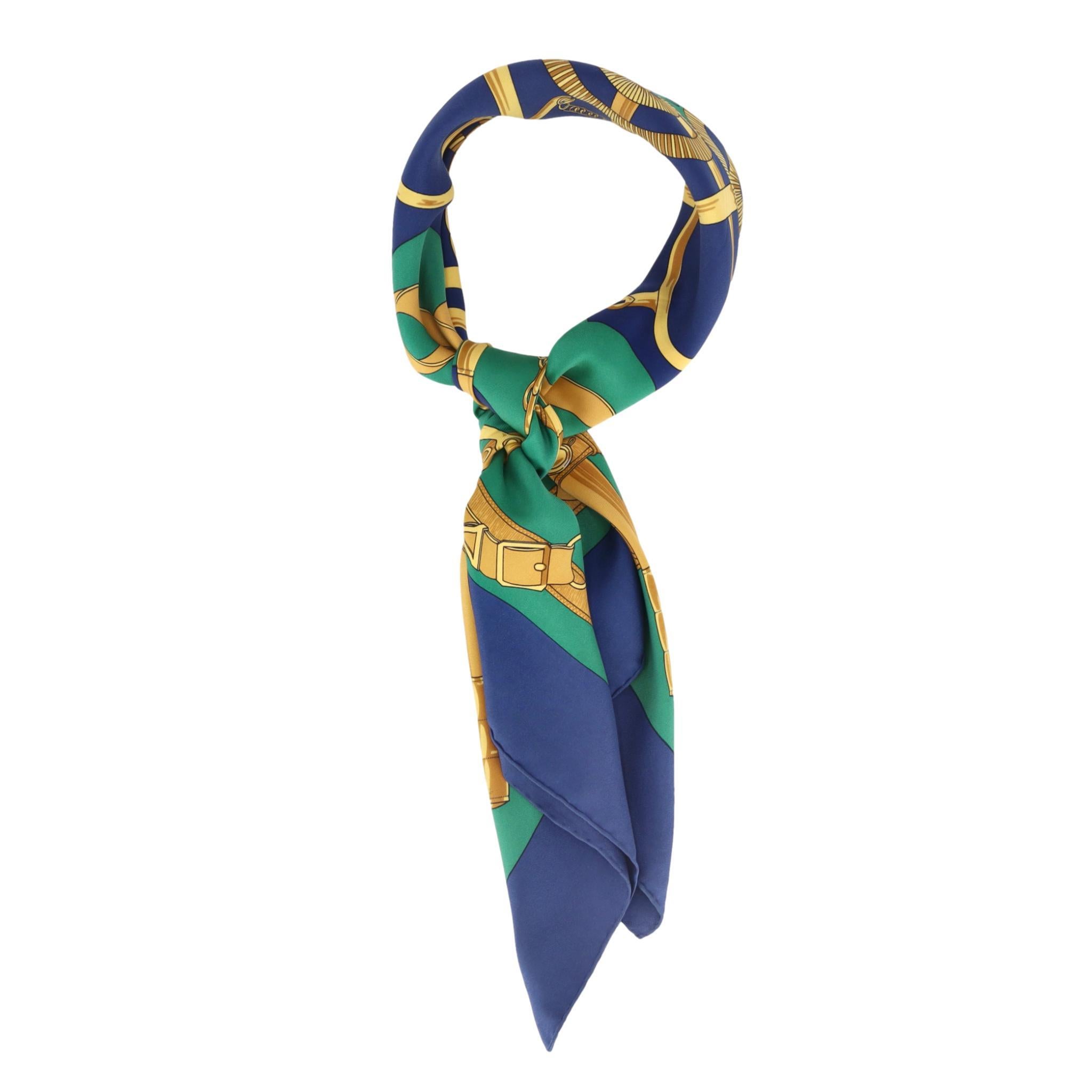 Blue Hermes Eperon D'Or Silk Twill Scarf For Sale