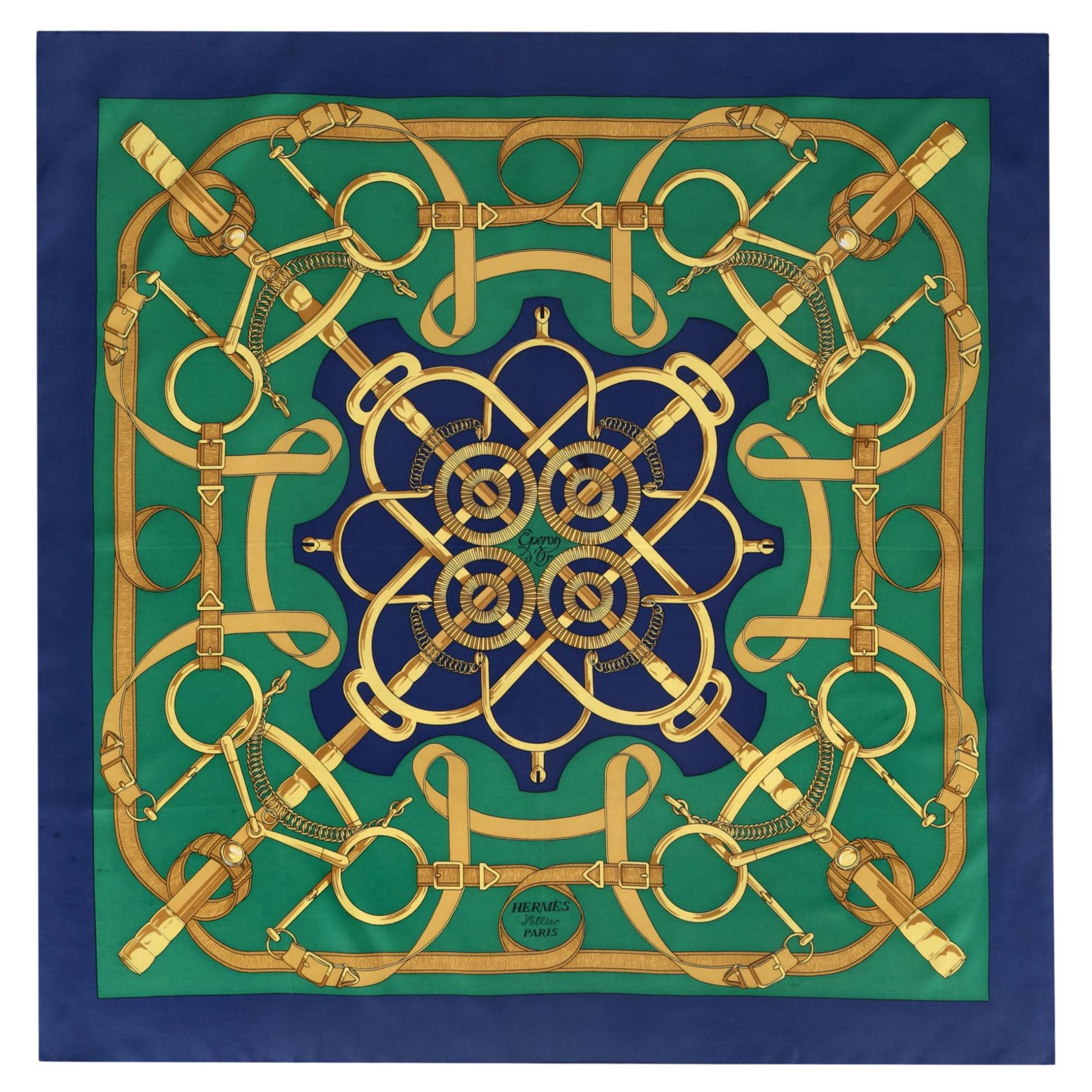 Hermes Eperon D'Or Silk Twill Scarf For Sale