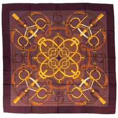 Foulard en soie croisée Hermès "Eperon d'Or" par Henri d'Origny:: vers 1991.