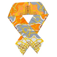 Hermes Eperons D or Maxi Twilly - Orange Gris Or - New / Store Tag!