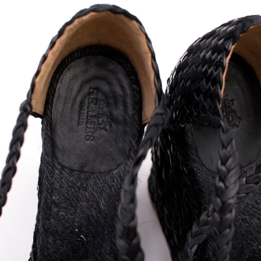 Black Hermes Epice Tresse Woven Wedge Sandals US 9