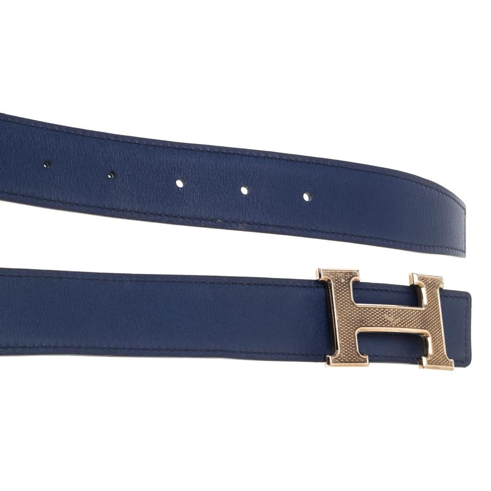 Hermes Epsom and Swift Leather Guillochee Finish H Reversible Buckle Belt 85CM In Good Condition In Dubai, Al Qouz 2