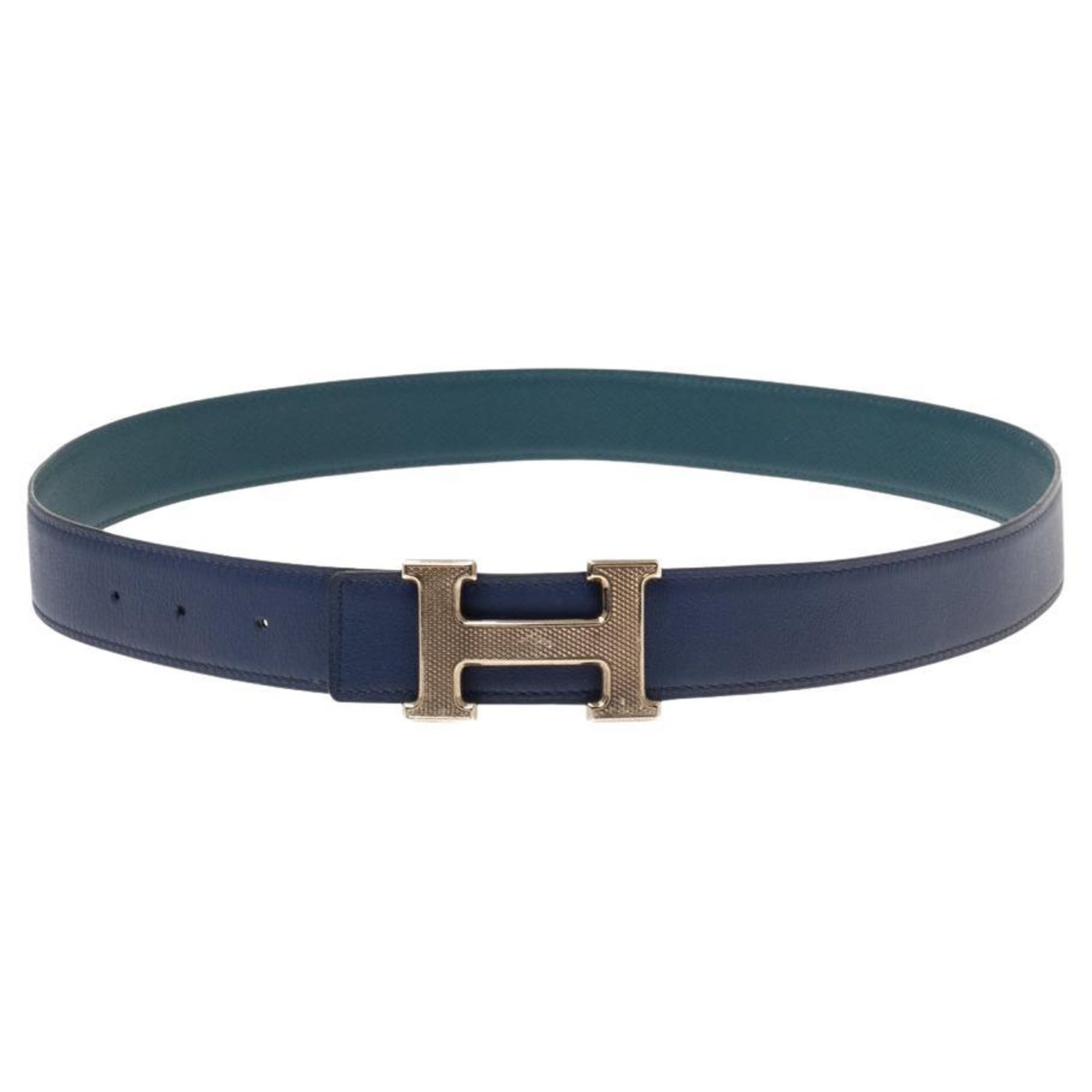 Hermes Epsom and Swift Leather Guillochee Finish H Reversible Buckle Belt  85CM For Sale at 1stDibs