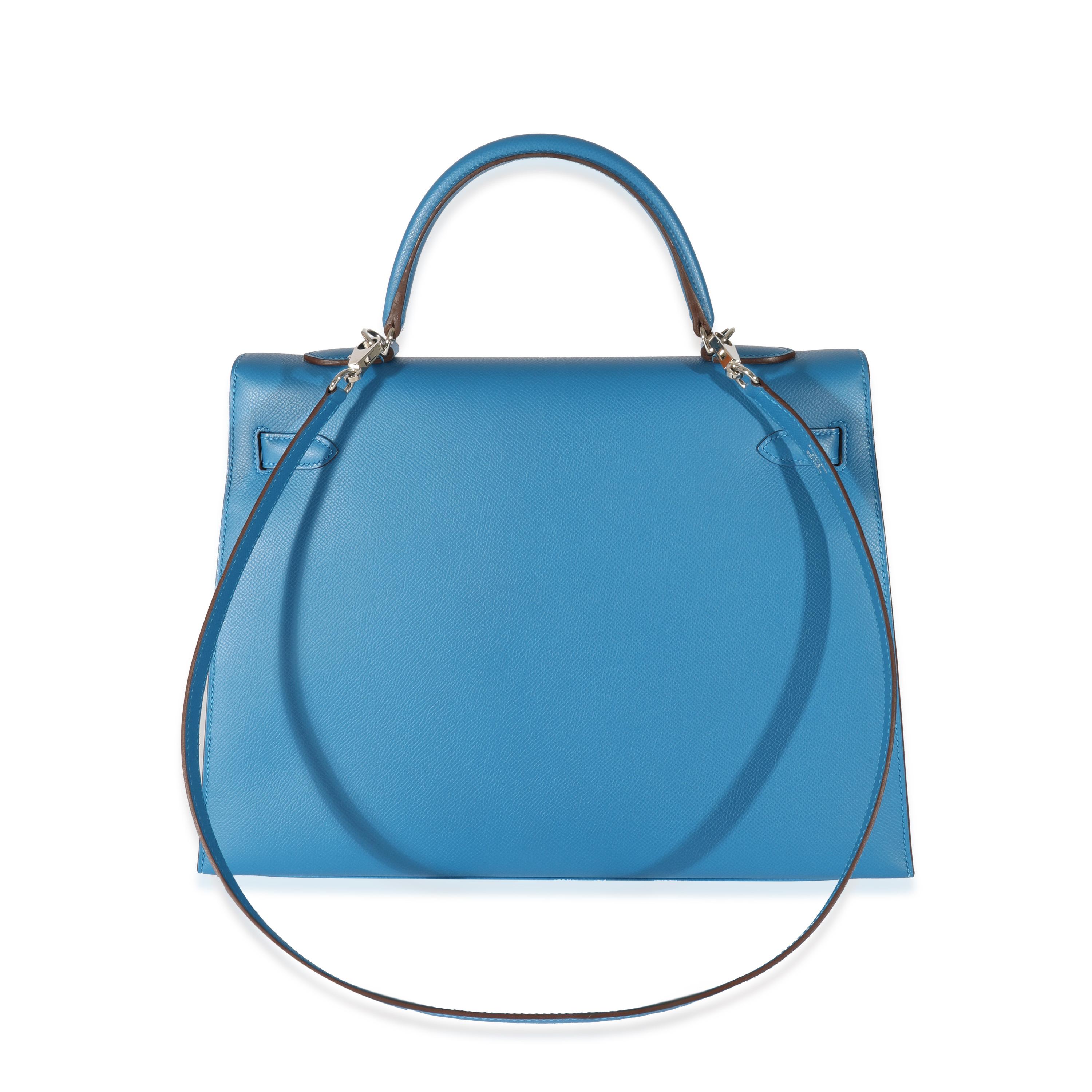 Hermes Epsom Bleu Izmir Sellier Kelly 35 PHW In Excellent Condition For Sale In New York, NY