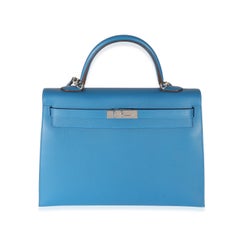 Hermès - Sac Kelly 35 PHW Epsom Bleu Izmir Sellier