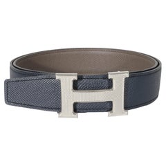Hermès Epsom Etain Bleu De Prusse H Guilloche Belt 80