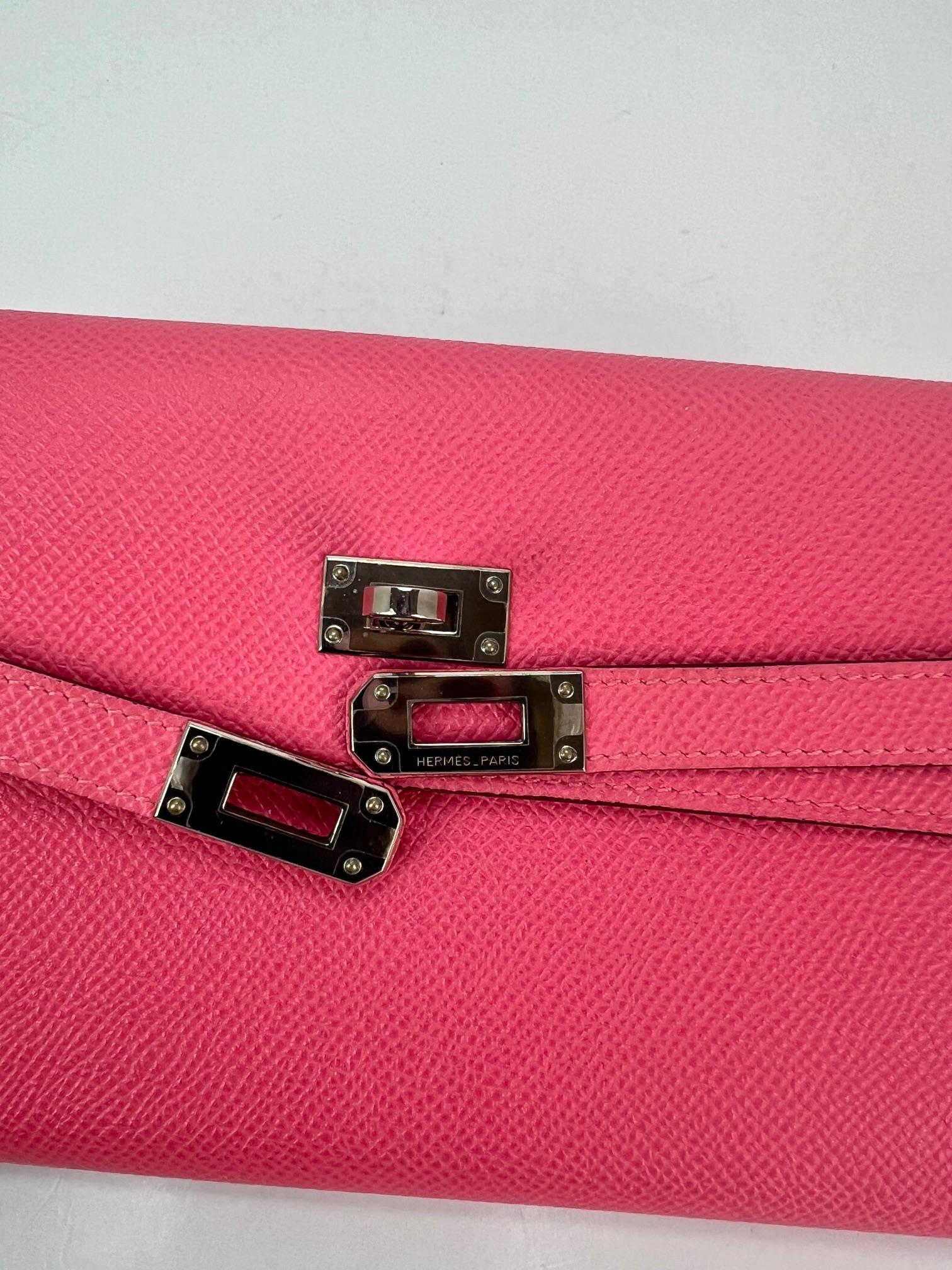 Women's HERMES Epsom Kelly Longue Rose Azalee Wallet