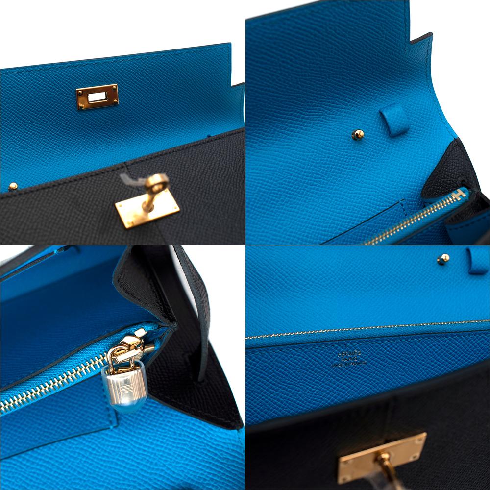 Hermes Epsom Leather Bleu Indigo/Frida/Noir Kelly To Go Wallet GHW 1