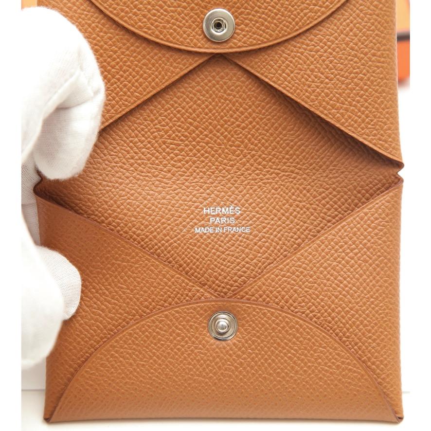 HERMES Epsom Leder Calvi Kartenetui/Brieftasche/Etui in Gold Karamell Braun NIB (Orange) im Angebot