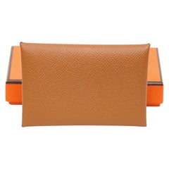 HERMES Epsom Leder Calvi Kartenetui/Brieftasche/Etui in Gold Karamell Braun NIB
