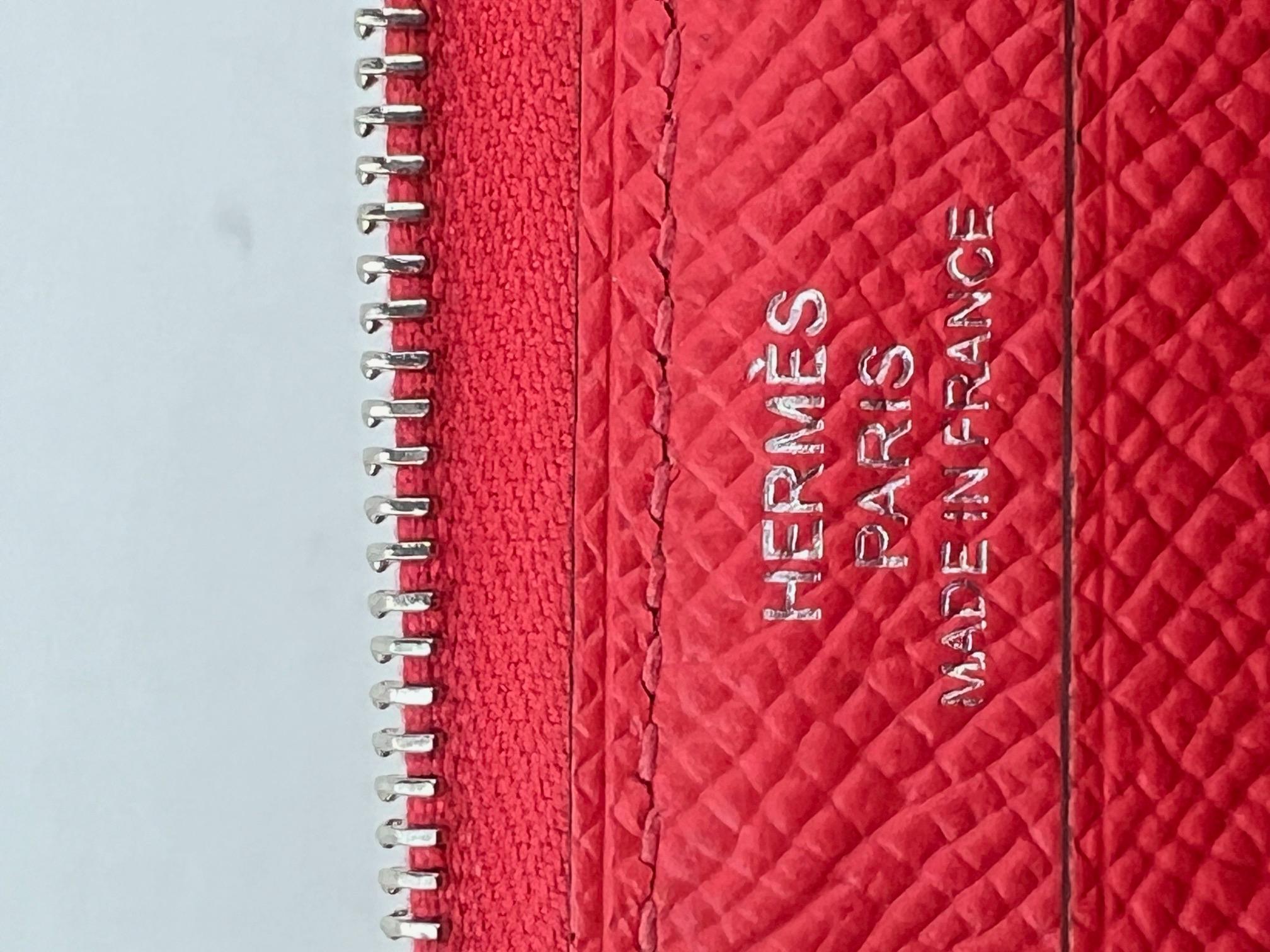 Hermes Epsom Lucky Wrist Azap Leather Pink Red Wallet For Sale 8