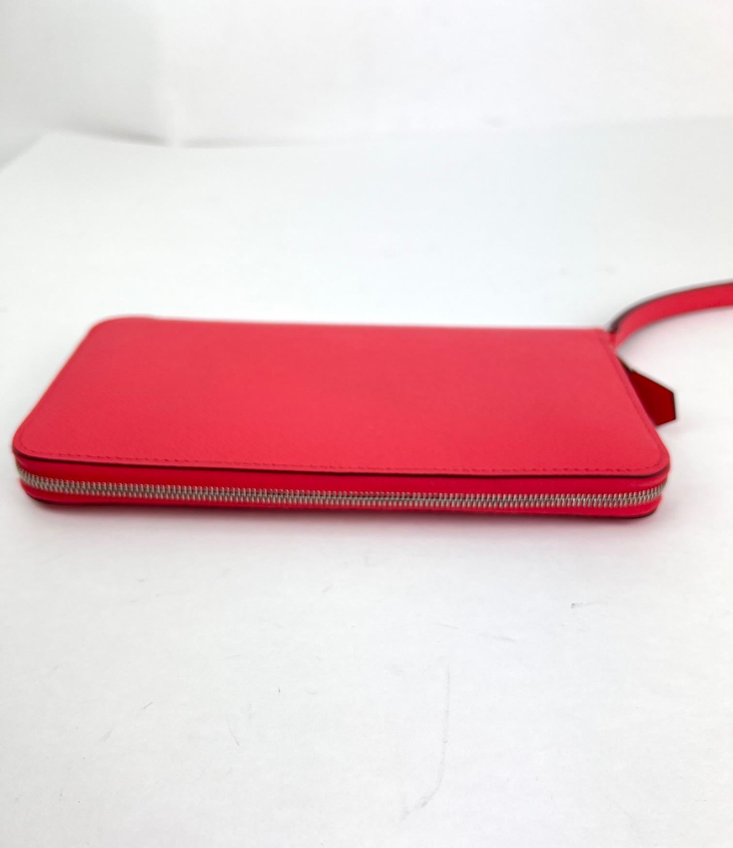 Hermes Epsom Lucky Wrist Azap Leather Pink Red Wallet For Sale 10