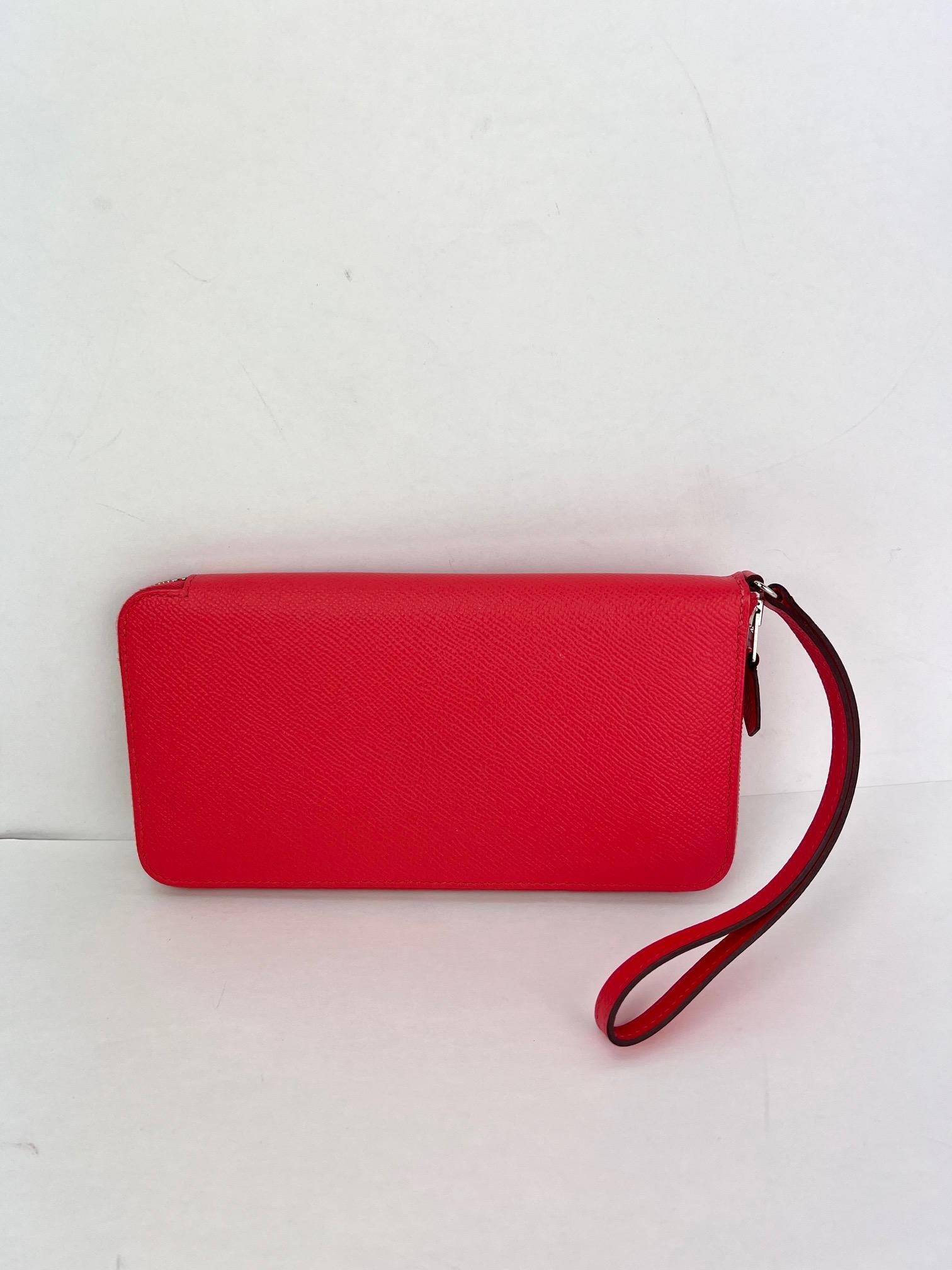 Hermes Epsom Lucky Wrist Azap Leather Pink Red Wallet For Sale 11