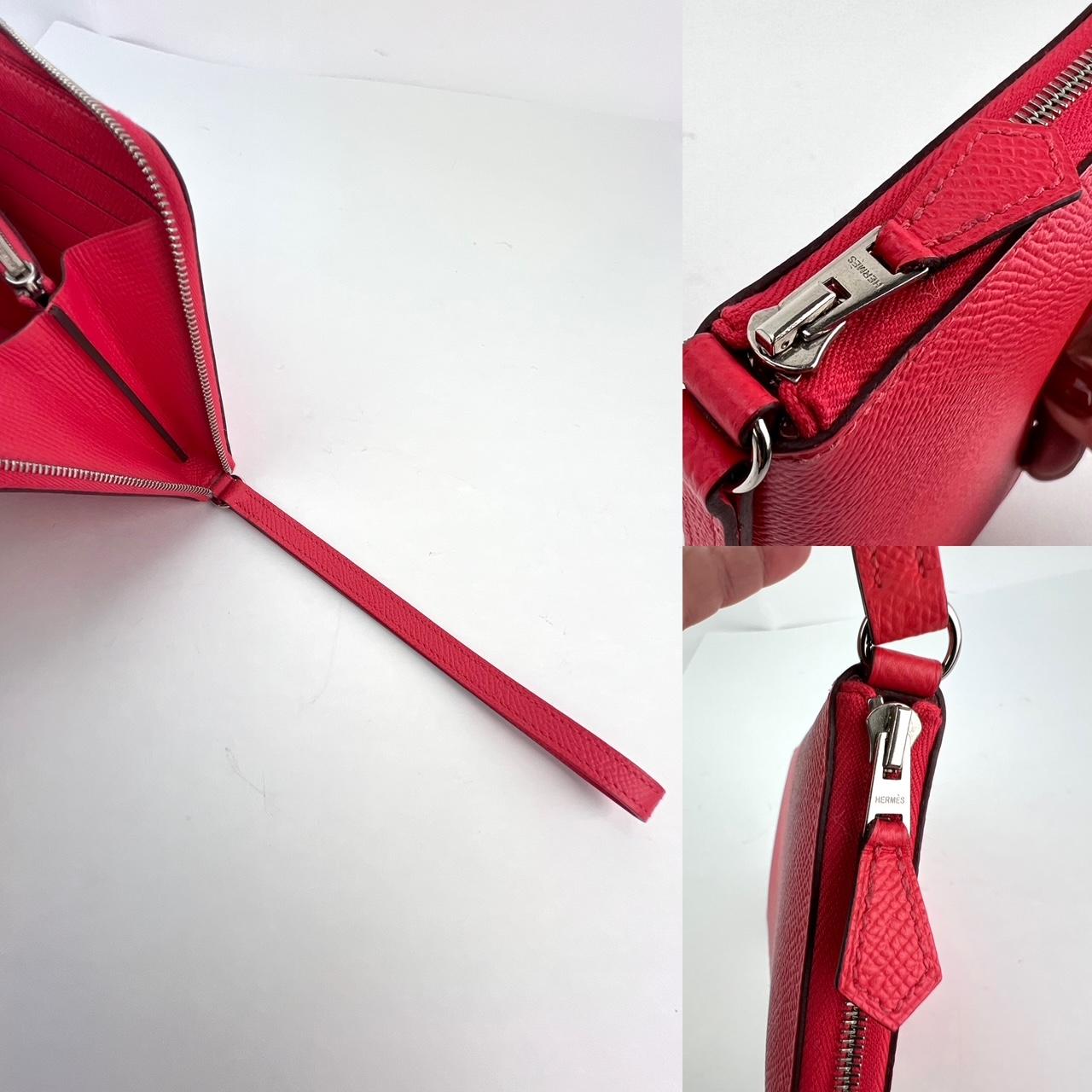 Hermes Epsom Lucky Wrist Azap Leather Pink Red Wallet In Excellent Condition For Sale In Freehold, NJ