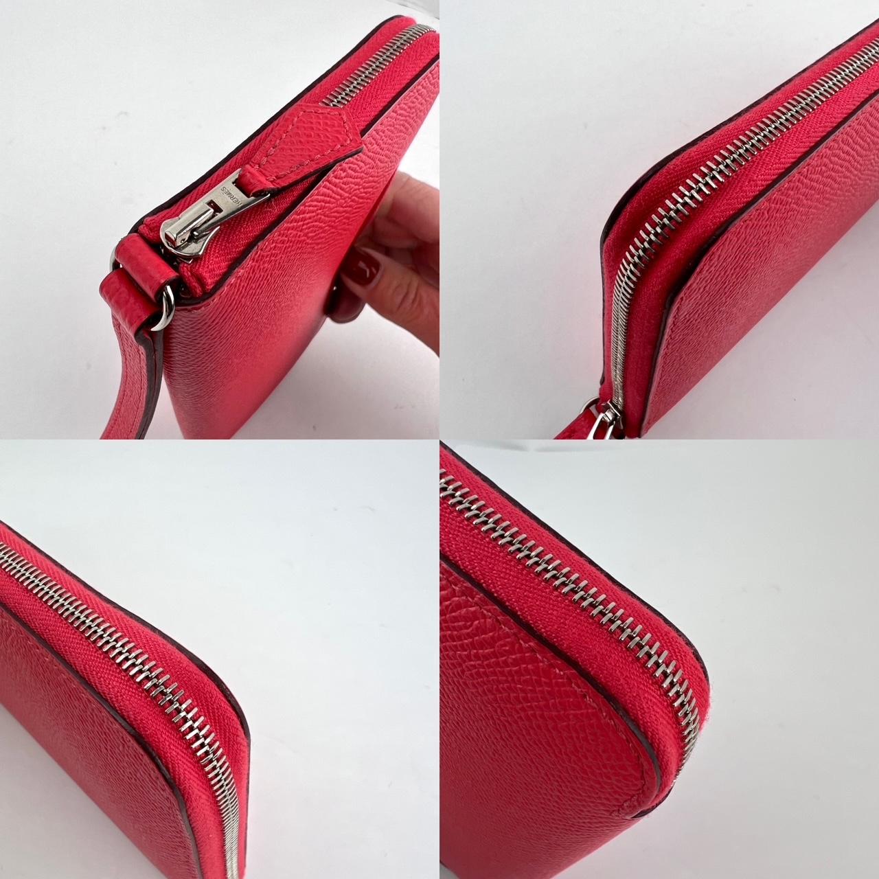 Hermes Epsom Lucky Wrist Azap Leather Pink Red Wallet For Sale 1