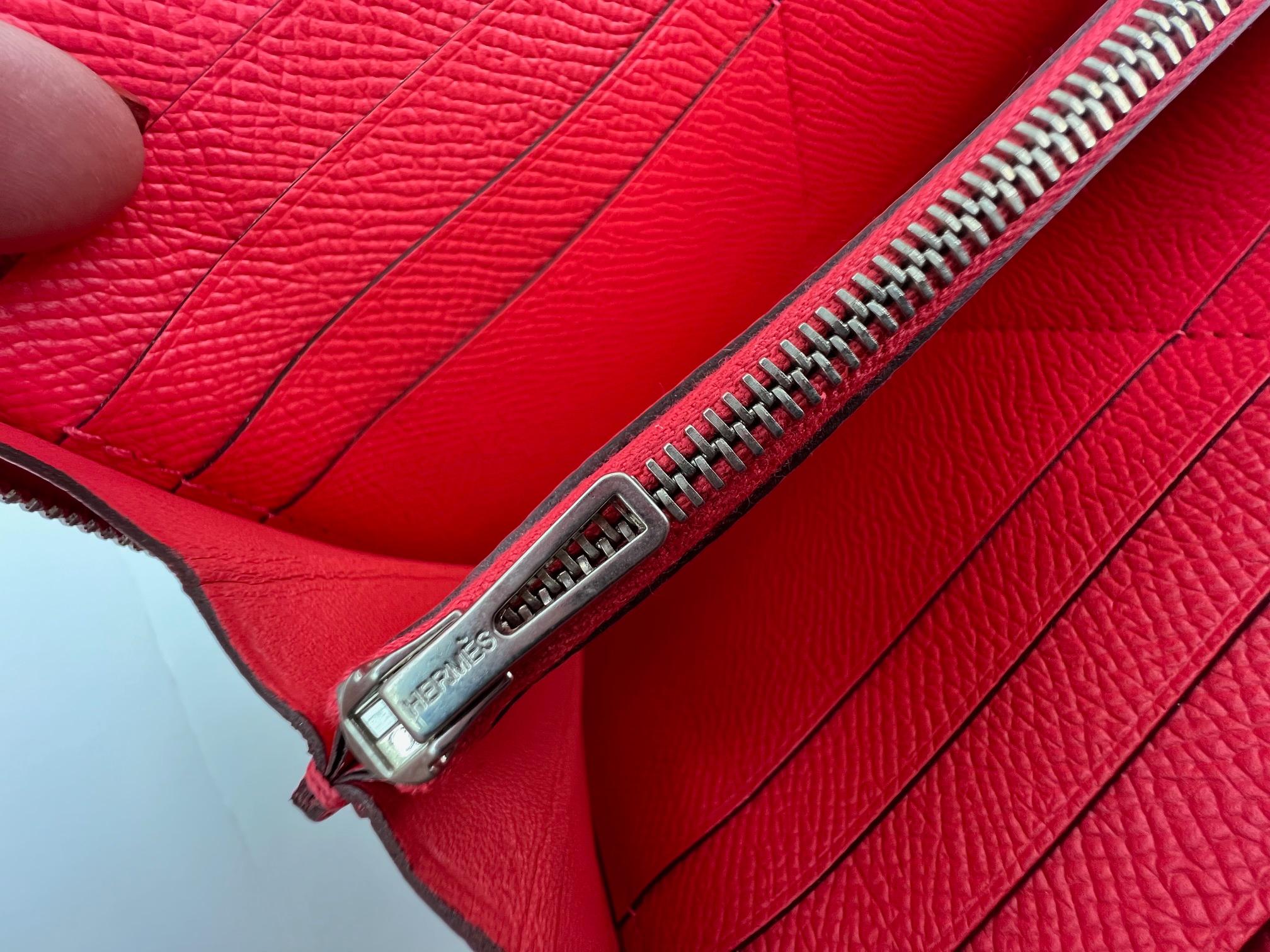 Hermes Epsom Lucky Wrist Azap Leather Pink Red Wallet For Sale 4