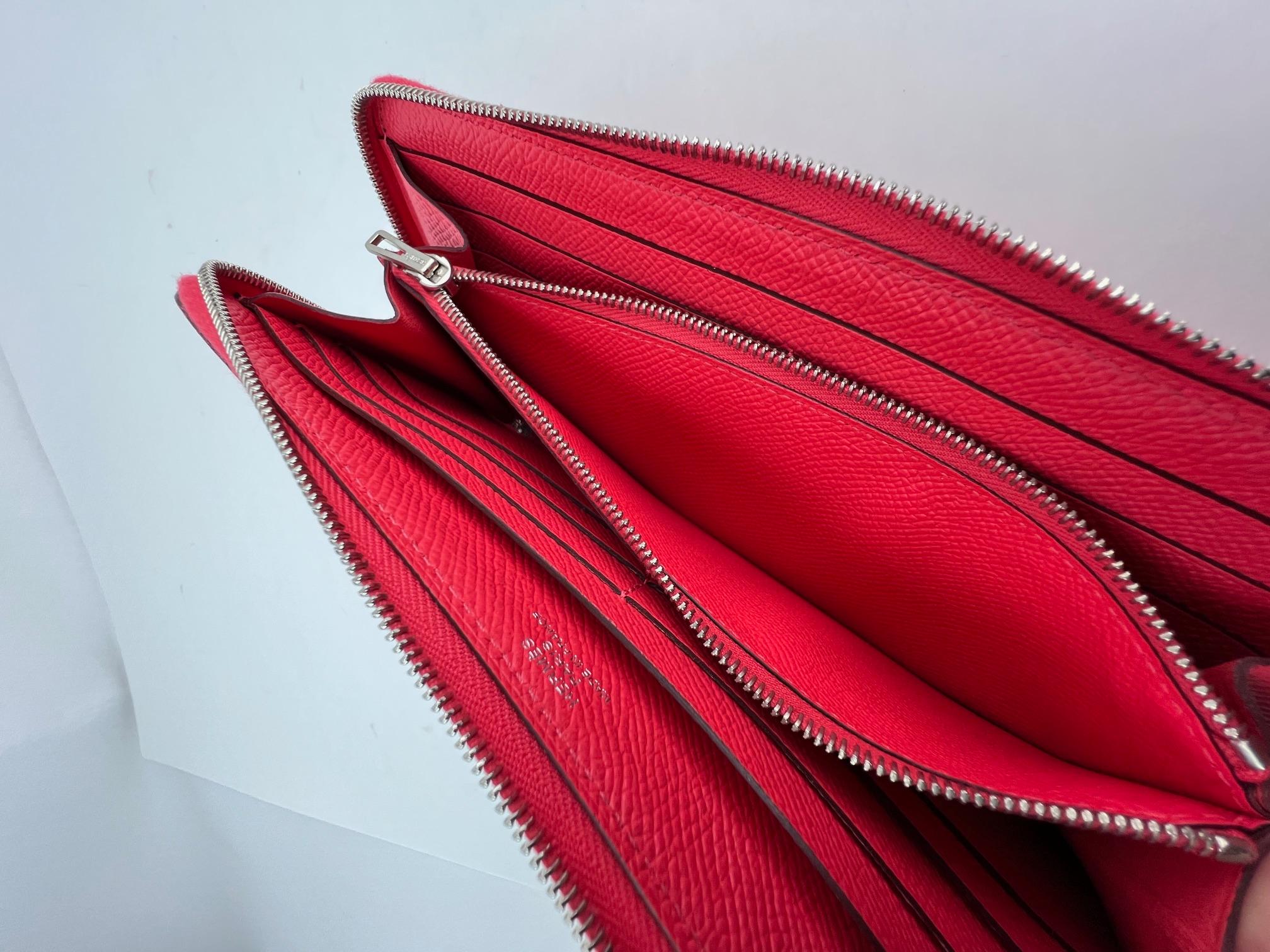 Hermes Epsom Lucky Wrist Azap Leather Pink Red Wallet For Sale 5