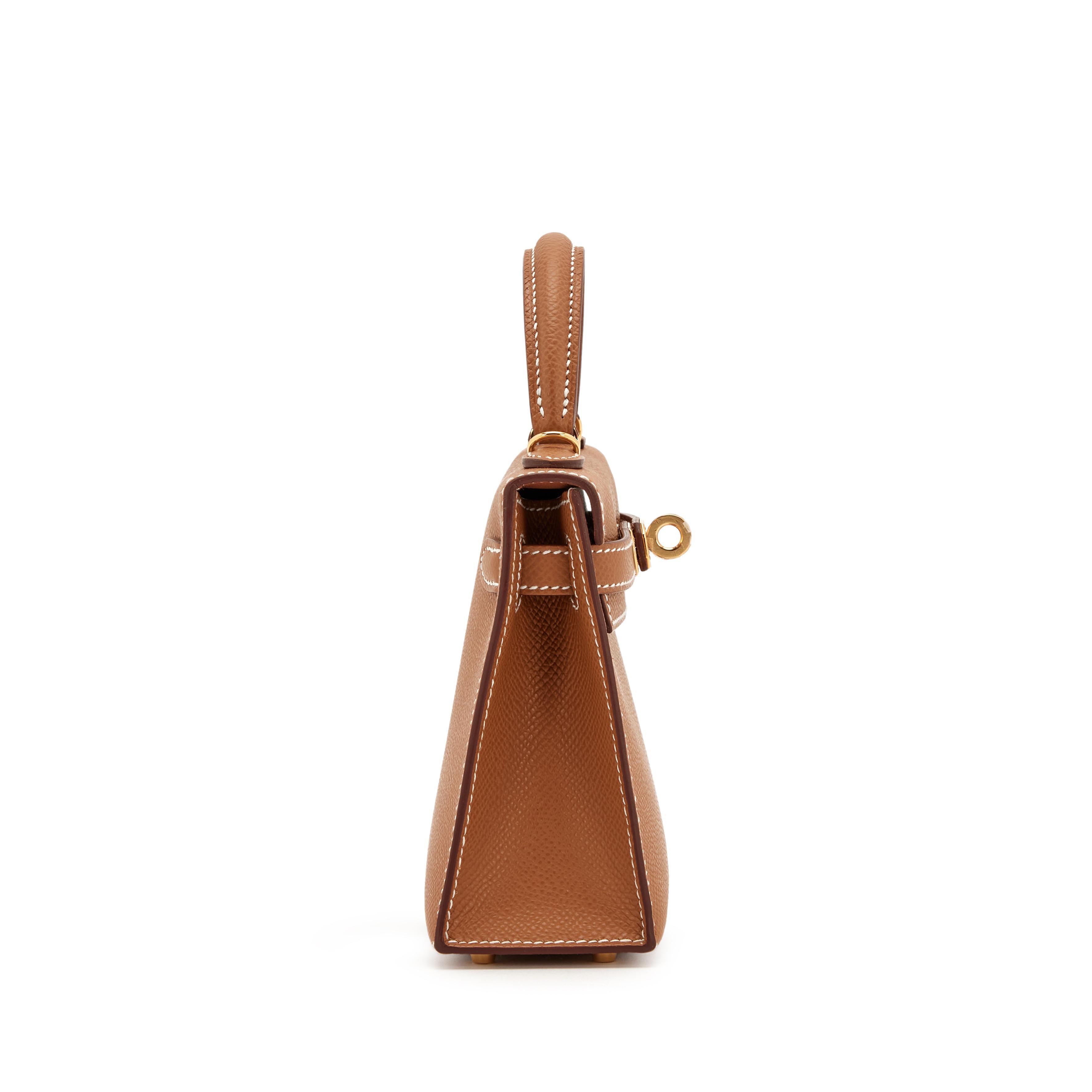 HERMES EPSON GOLD COLOR MINI KELLY BAG GROSSE 20 21ST CENTURY Obergriff im Angebot bei 1stDibs