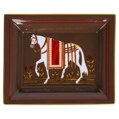 Hermes Equestrian Brown / White Limoges Porcelain Change Tray