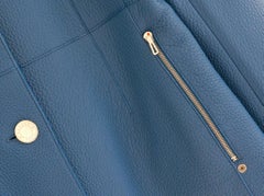 Hermes Equestrian Deerskin Leather Jacket Cerulean Blue