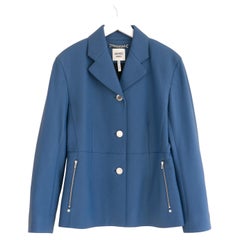 Hermes Equestrian Deerskin Leather Jacket Cerulean Blue