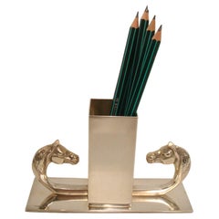 Hermès Equestrian Desk Pen / Bleistifthalter, versilbert, Schreibtisch-Accessoire