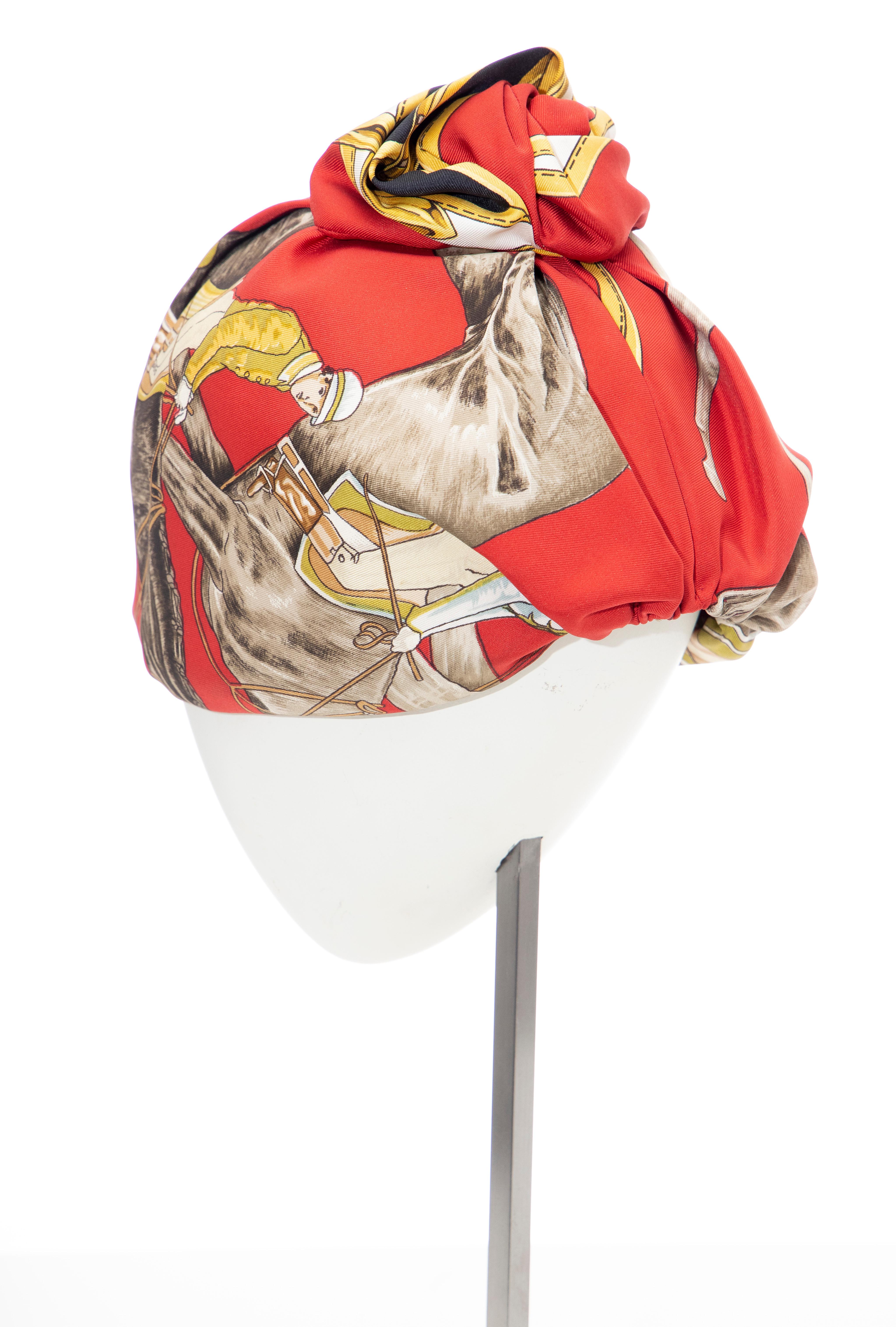 Women's Hermes Equestrian Printed Silk Turban, Circa: 1970's