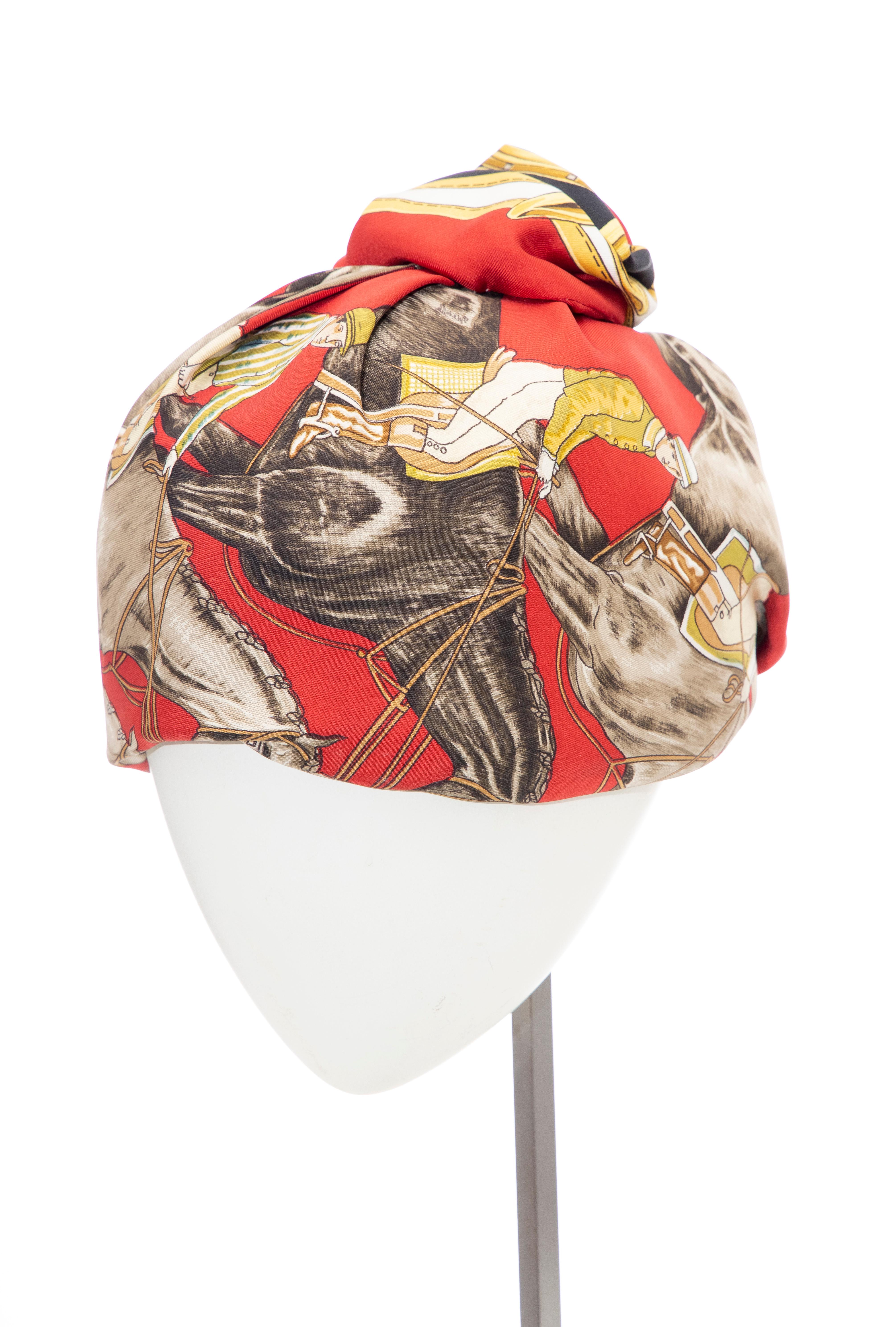 Hermes Equestrian Printed Silk Turban, Circa: 1970's 1