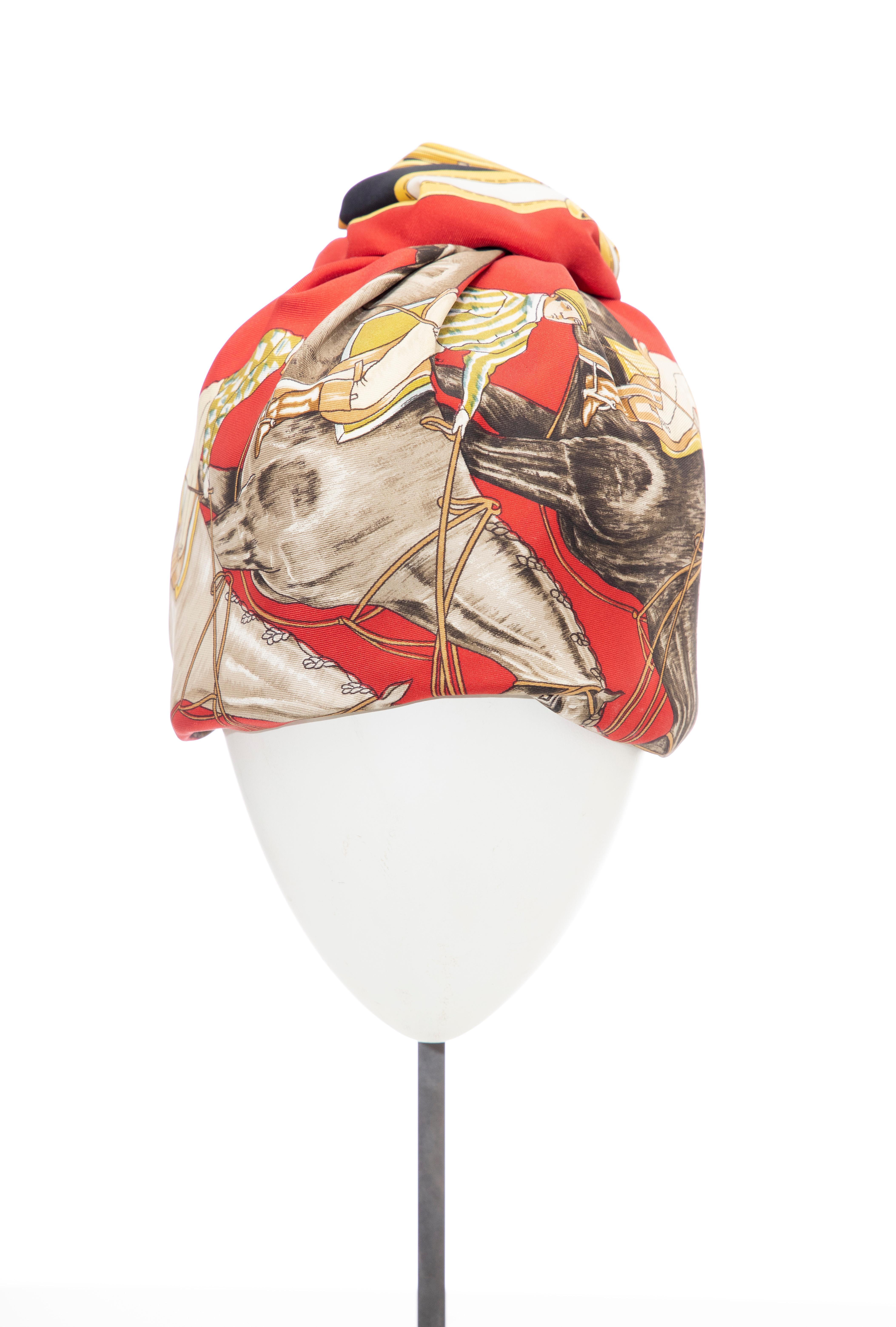 Hermes Equestrian Printed Silk Turban, Circa: 1970's 2
