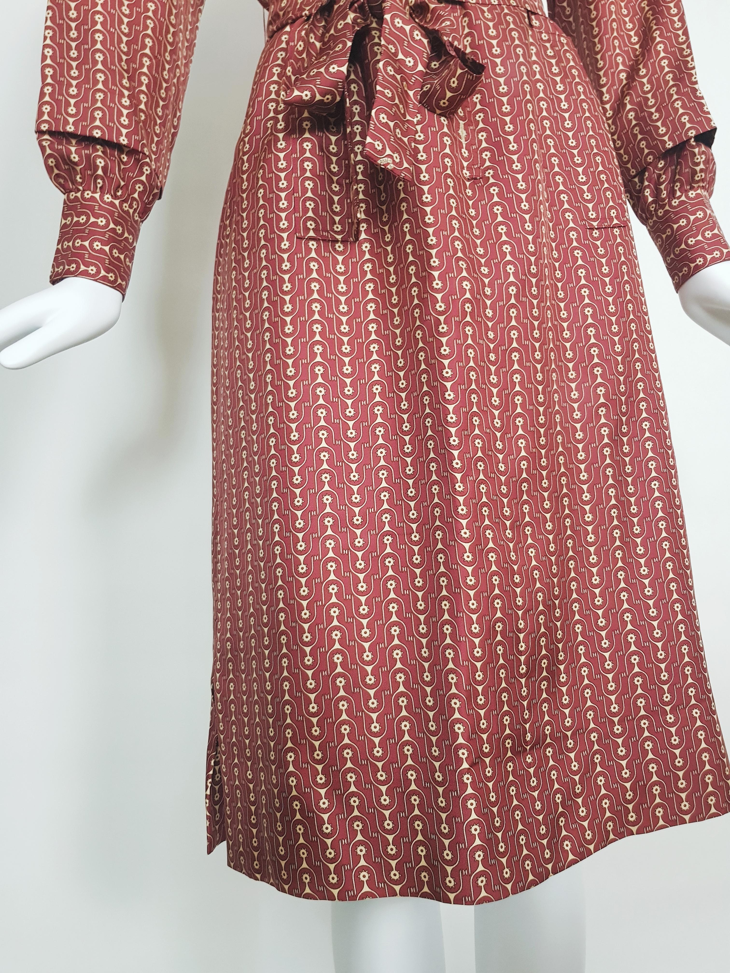 HERMÈS Equestrian spur print silk dress, c. 1960s limited edition 1