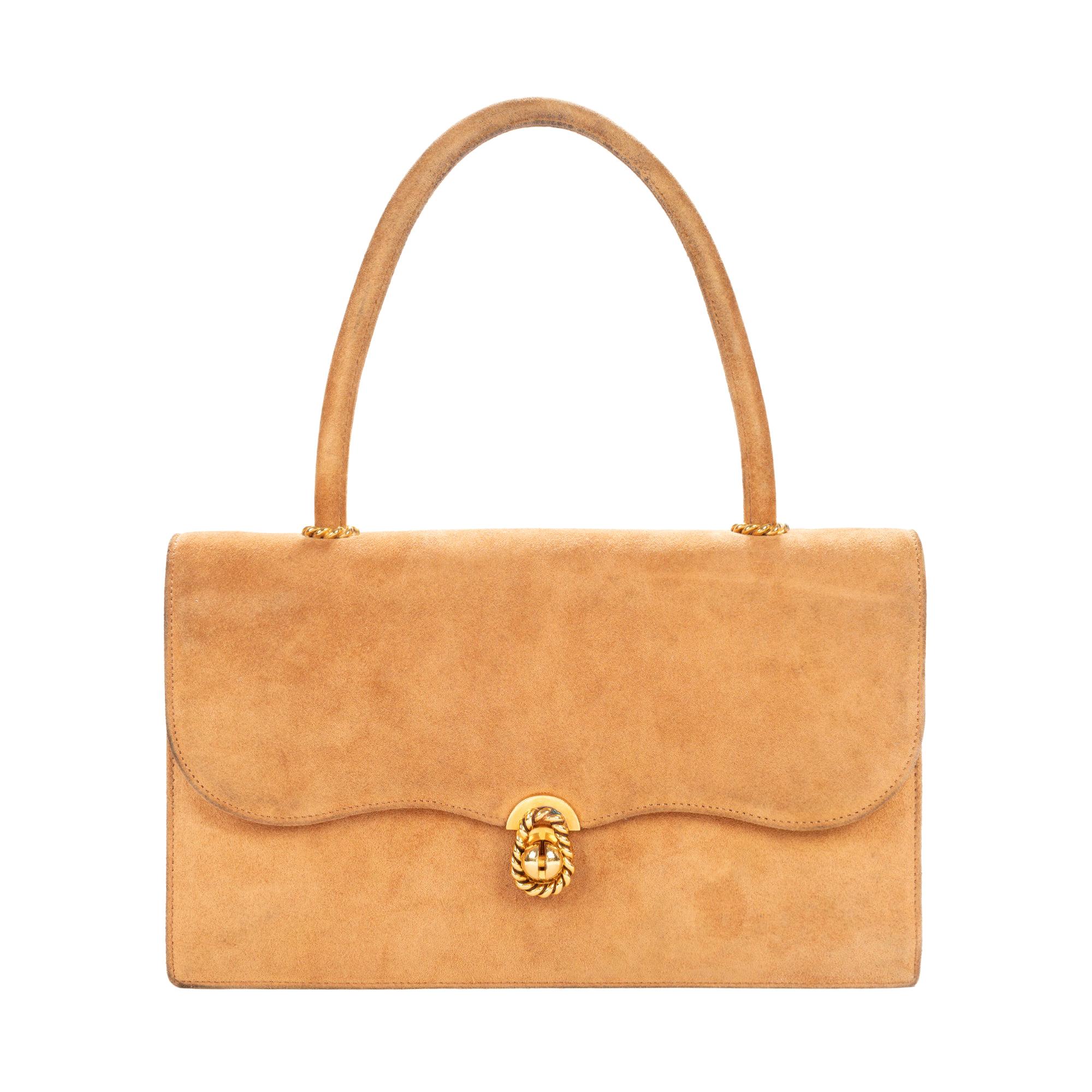 Hermès "Escale" vintage handbag in beige suede with gold hardware