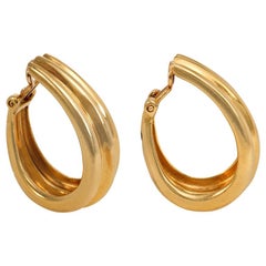 Hermès Estate 1960s Gold Tapered and Ribbed Hoop Earrings