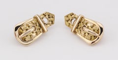 Hermes Estate Belt Buckle 18k Yellow Gold Earrings Earclips