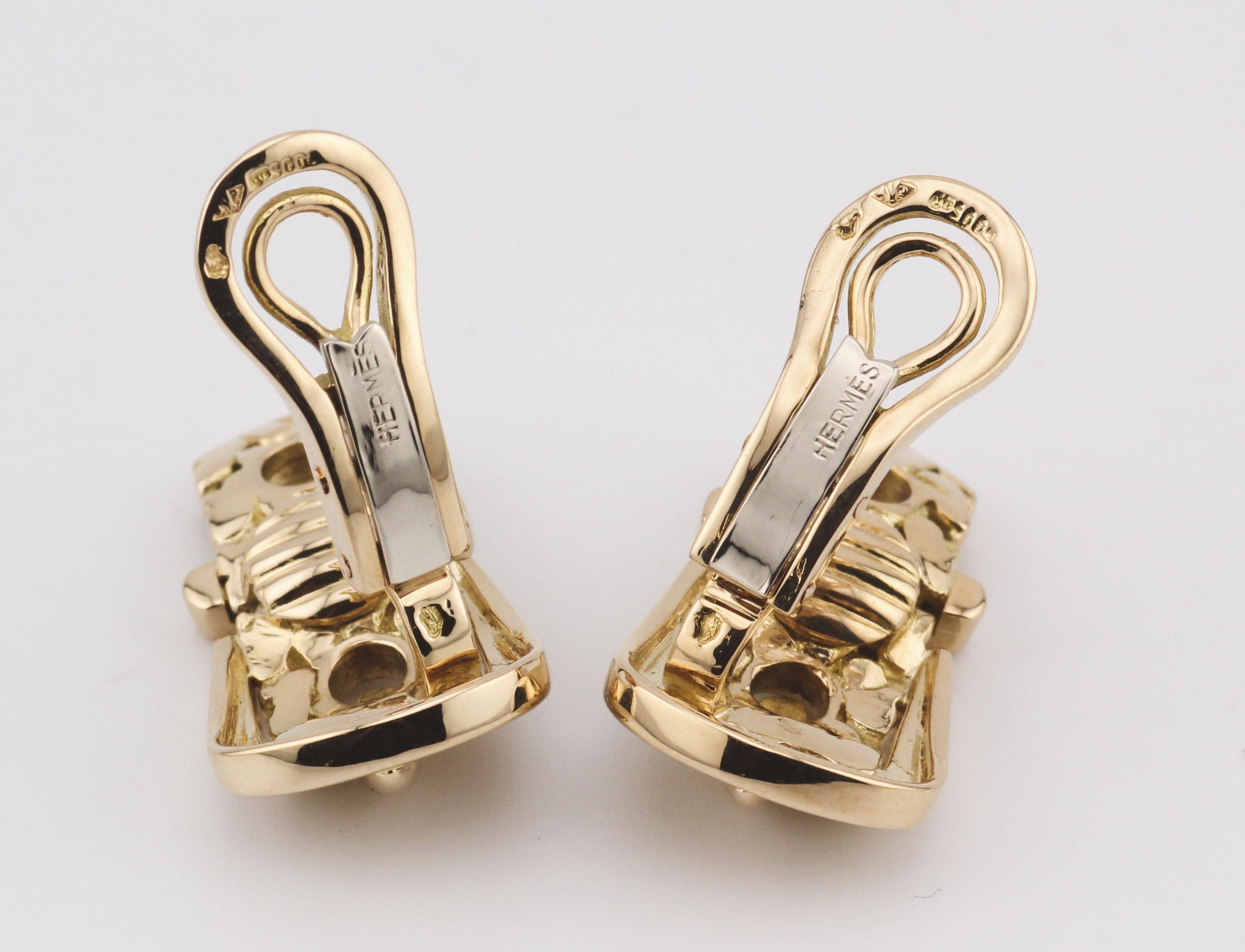 Women's Hermes Estate Belt Buckle 18k Yellow Gold Earrings Earclips For Sale