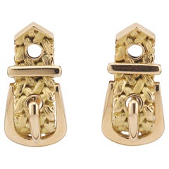 Hermes Estate Belt Buckle 18k Yellow Gold Earrings Earclips
