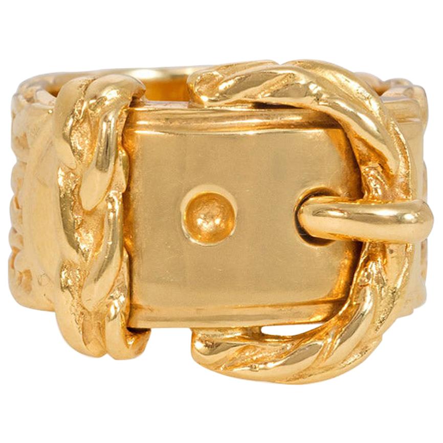 Hermès Estate Gold Buckle Motif Band Ring