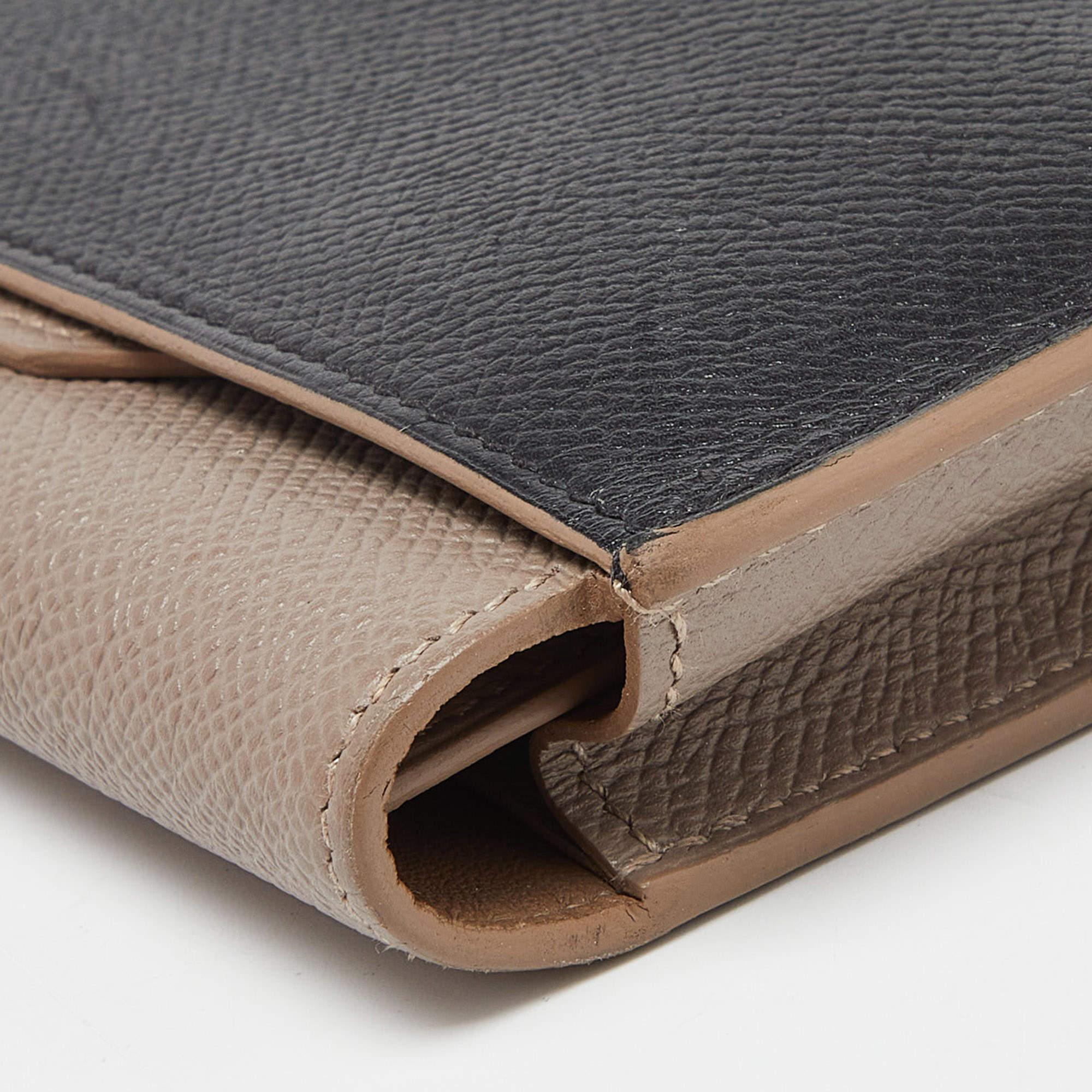 Hermès Etain/Black Epsom Leather Passant Compact Wallet For Sale 9