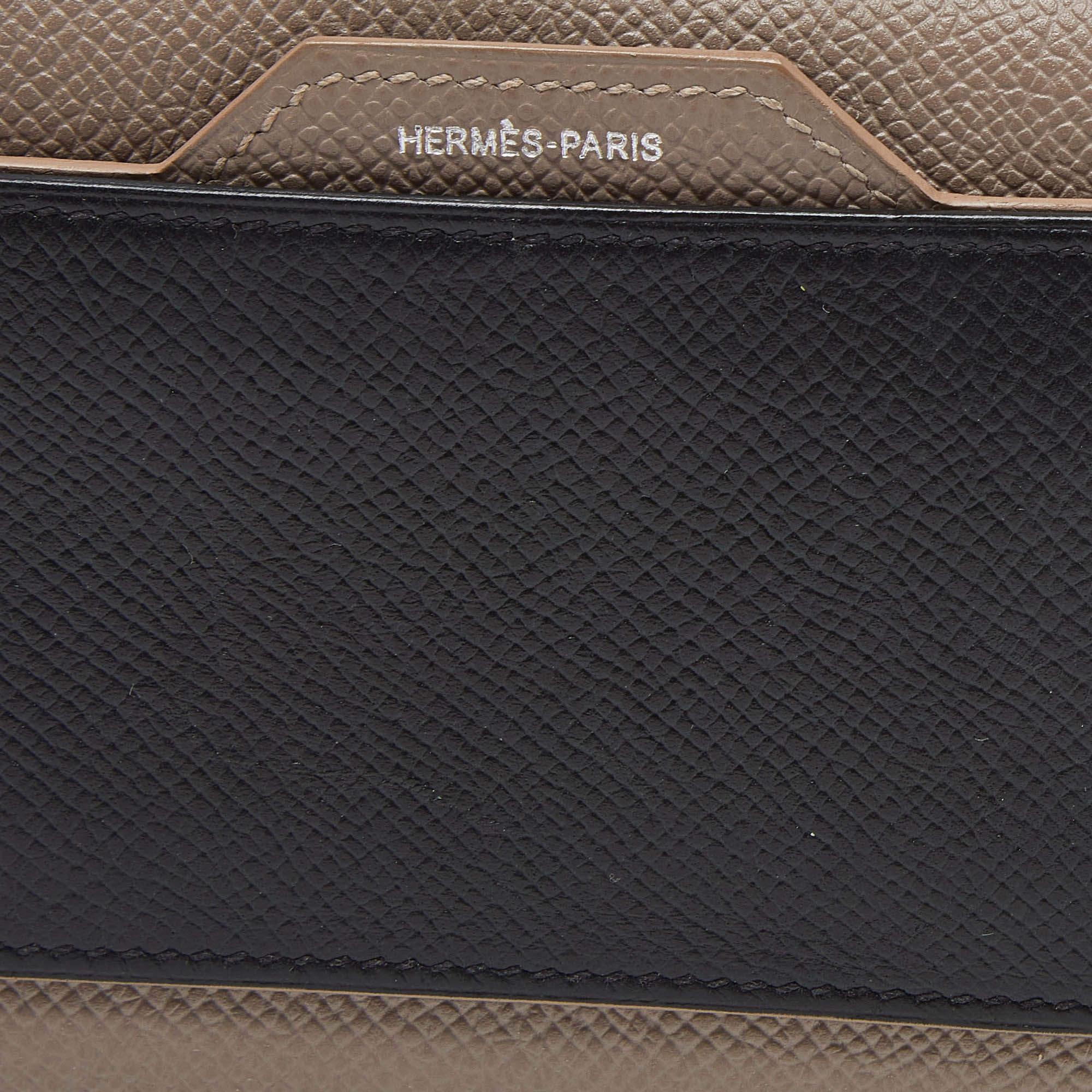 Hermès Etain/Black Epsom Leather Passant Compact Wallet For Sale 4