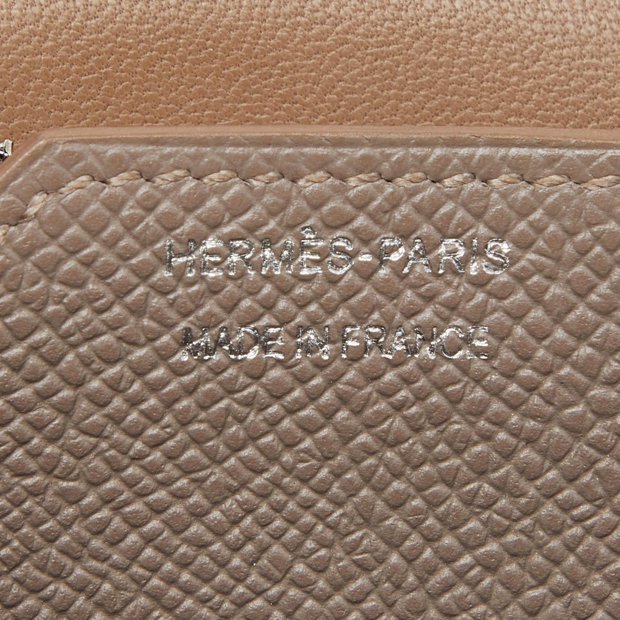 Hermès Etain/Black Epsom Leather Passant Compact Wallet For Sale 5