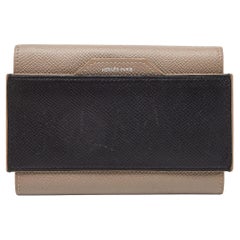 Used Hermès Etain/Black Epsom Leather Passant Compact Wallet