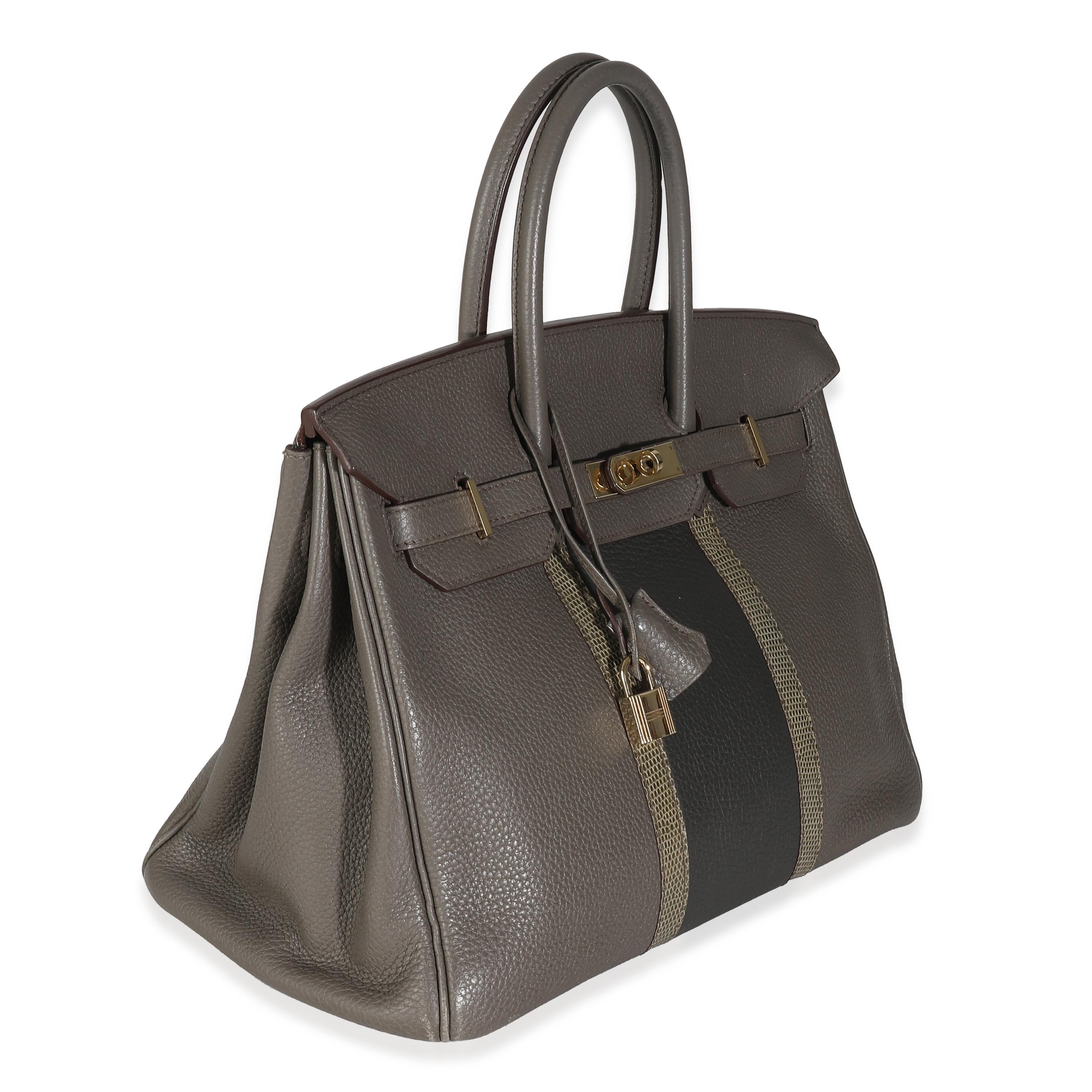 Gray Hermès Étain Clemence Graphite Gris Fonce Lizard Club Birkin 35 PBHW