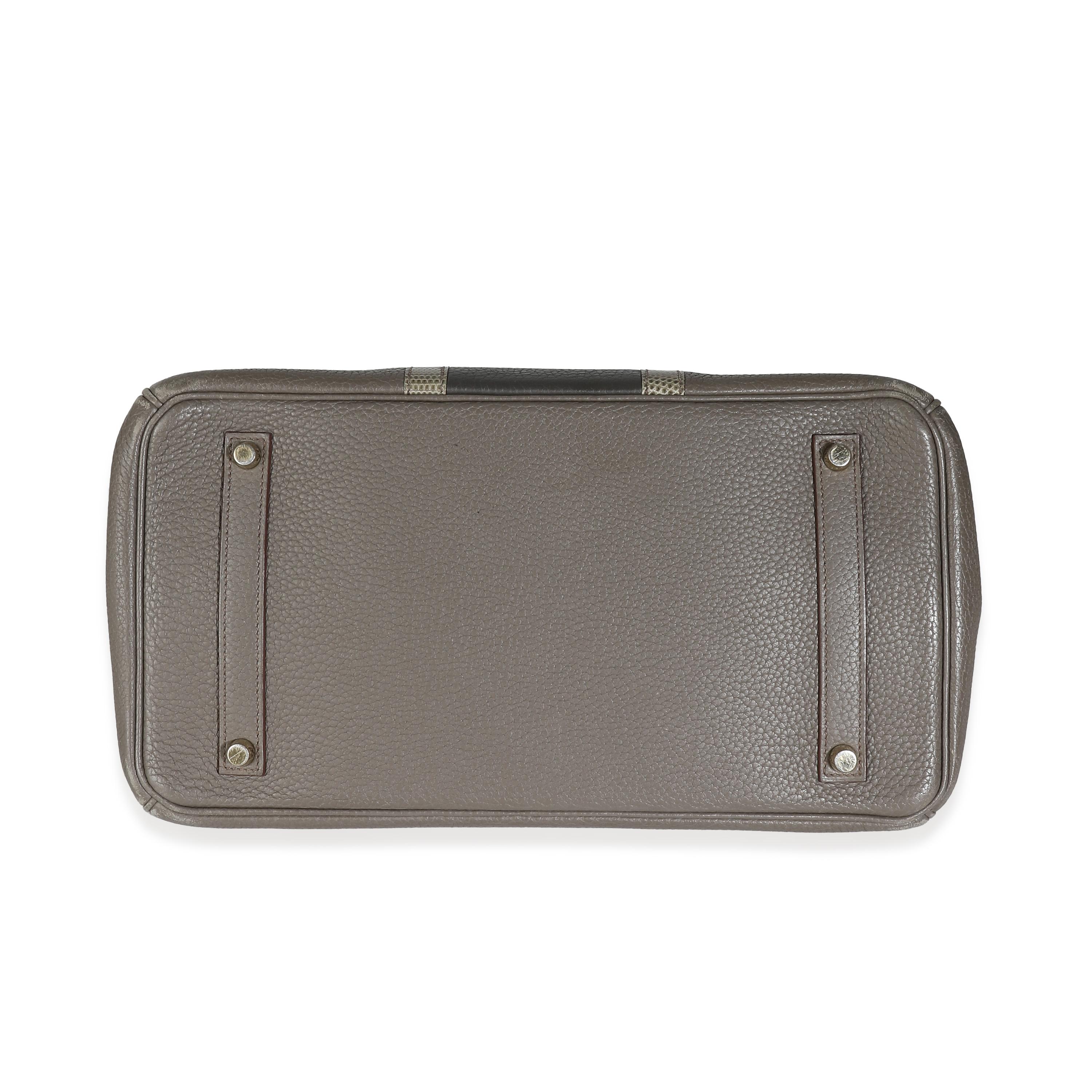 Women's or Men's Hermès Étain Clemence Graphite Gris Fonce Lizard Club Birkin 35 PBHW