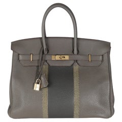 Hermès Étain Clemence Graphite Gris Fonce Lizard Club Birkin 35 PBHW